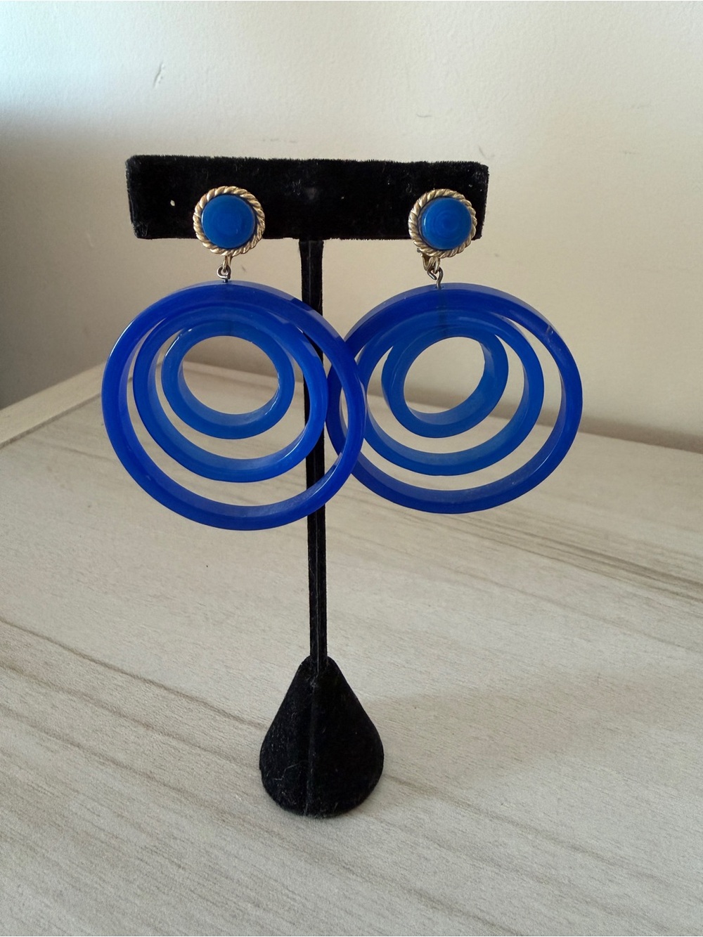 Retro Blue Hoop Statement Earrings - Women Jewelry